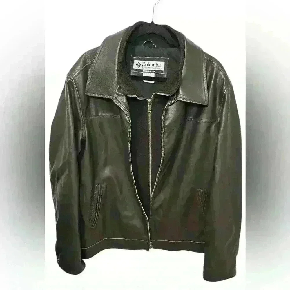 Columbia Distressed Vintage Vegan Faux Leather Lined BikerJacket Coat Mens XL - Picture 3 of 15